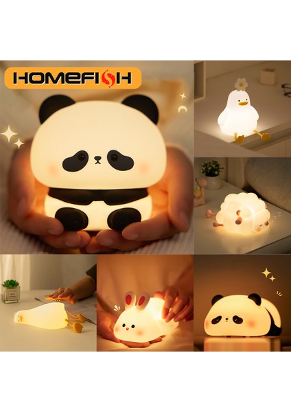 Hayvan Şekilli Gece Lambası LED Sevimli Panda Tavşan Işık USB Şarjlı Zaman Ayarlı Başucu Dekorasyonu Çocuk Göz Koruması (Yurt Dışından) modelleri
