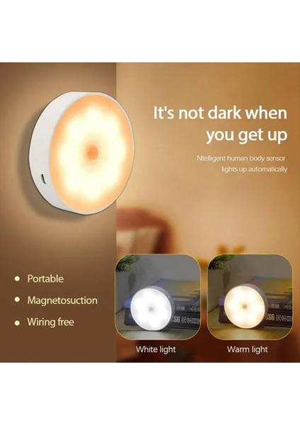 Pır Hareket Sensörlü LED Gece Lambası USB Gece Lambası Mutfak Dolabı Gardırop Lambası Merdiven Kablosuz Dolap Lambası (Yurt Dışından)