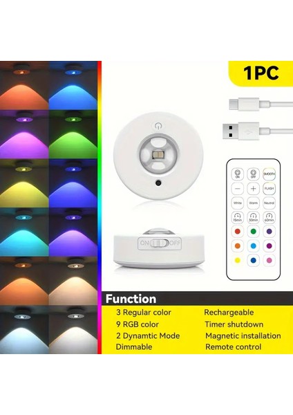 Rgb 12 Renkli Gece Lambası Kablosuz Uzaktan Kumandalı Tip-C Işıklı Mutfak Gardırop Yatak Odası Için Elektrikli Dolap Lambası (Yurt Dışından)