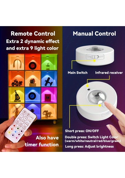 Rgb 12 Renkli Gece Lambası Kablosuz Uzaktan Kumandalı Tip-C Işıklı Mutfak Gardırop Yatak Odası Için Elektrikli Dolap Lambası (Yurt Dışından)