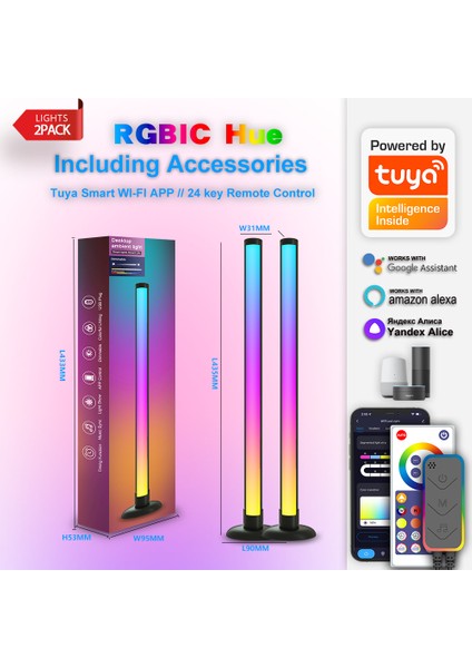 Rgb Ortam Işığı Wıfı Bluetooth Çift Taraflı Aydınlatmalı 24 Tuşlu Uzaktan Kumanda Akıllı Uygulama LED Masaüstü Işığı Ortam Işığı (Yurt Dışından)