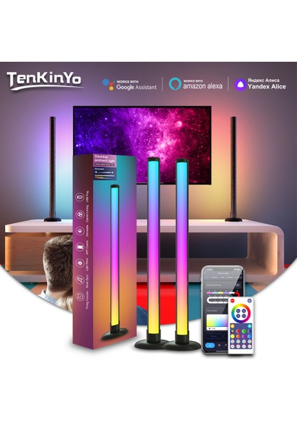 Rgb Ortam Işığı Wıfı Bluetooth Çift Taraflı Aydınlatmalı 24 Tuşlu Uzaktan Kumanda Akıllı Uygulama LED Masaüstü Işığı Ortam Işığı (Yurt Dışından)