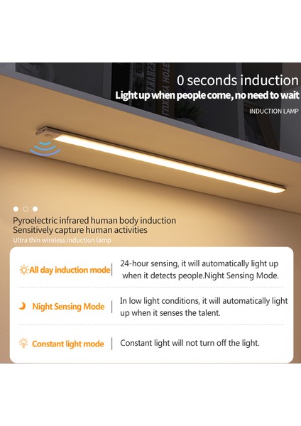 Dolap Işığı USB Hareket Sensörü LED Üç Renk Bir Lambada Mutfak Gardırop Iç Aydınlatma 10/20/30/40/50CM (Yurt Dışından)