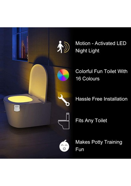 Mini Kawayi Insan Kızılötesi Algılama Işığı LED Gece Lambası Çubuk Tuvalet 16/8 Renk Banyo Renkli Hareket Algılama Gece Lambası (Yurt Dışından)