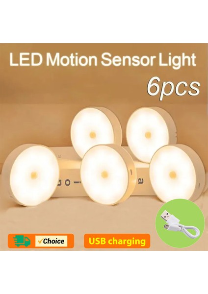 Hareket Sensörlü LED Gece Lambası USB Gece Lambası Mutfak Dolabı Gardırop Lambası Merdiven Kablosuz LED Dolap Lambası (Yurt Dışından)