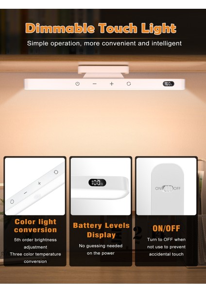 Wılled Dokunmatik Masa Lambası Manyetik Masa Lambası Dahili 2500MAH Okuma Dolabı Aynası Başucu Gece Lambaları (Yurt Dışından)