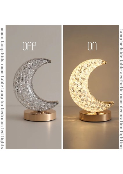 Yatak Odası Kristal Dokunmatik Kısılabilir Gece Lambası Kız Odası Ev Dekoru Estetik USB Başucu LED Ortam Masası 3D Ay Lambası (Yurt Dışından)