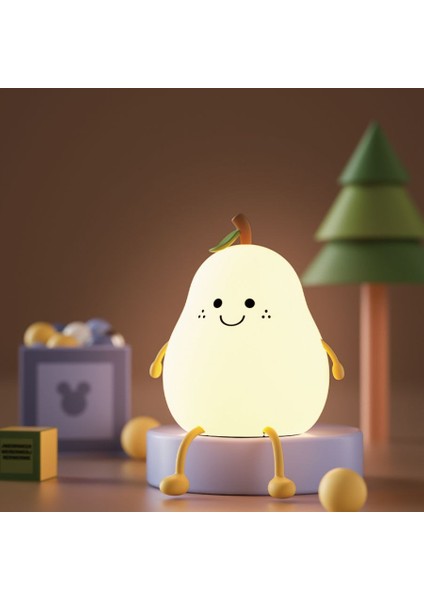LED Armut Meyve Silikon Gece Lambası 7 Renk Kısılabilir Dokunmatik USB Karikatür Başucu Lambası Yatak Odası Dekoru Sevimli Çocuk Hediyesi (Yurt Dışından)
