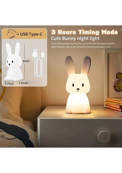 LED Gece Lambası Silikon Tavşan Dokunmatik Sensörlü Lamba Sevimli Hayvan Işığı Yatak Odası Dekor Hediyesi Çocuk Bebek Çocuk Masa Lambası Ev Dekoru (Yurt Dışından) fırsatları