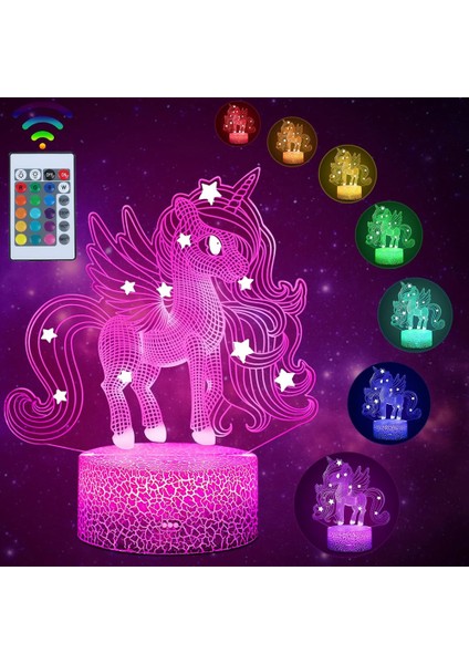 Çocuklar Için Unicorn Gece Lambası 3D Gece Lambası Uzaktan Kumandayla 16 Renk Değişimi Oda Dekoru Çocuklar Kızlar Için Sevgililer Günü (Yurt Dışından) modelleri