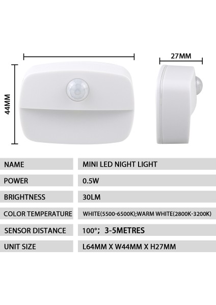 Mini LED Gece Lambası Hareket Sensörlü Işık Iç Mekan Aaa Güçlendirilmiş Yatak Odası Duvar Merdiven Dolap Koridor Gövde Indüksiyon Lambası (Yurt Dışından)