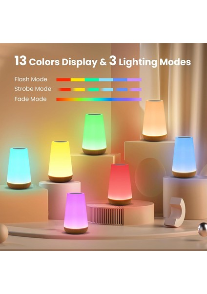 Masa Lambası Yatak Odası Başucu Lambası 13 Renk Değiştiren Dokunmatik Gece Lambası Rgb Uzaktan Kumanda Kısılabilir USB Taşınabilir Oda Lambası (Yurt Dışından)