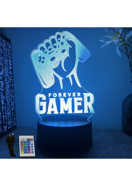 Neon Gamer 3D Lamba LED Gece Lambası Oyun Kurulumu Rgb Çocuk Lambaları Oyuncu Odası Dekorasyonu Yatak Odası Masa Lambası Kişiselleştirilmiş Hediyeler (Yurt Dışından)