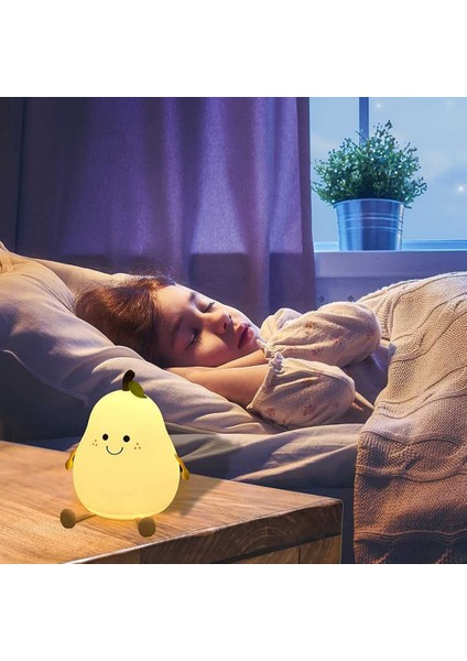 Çocuklar Için Gece Lambaları Armut Şeklinde Sevimli Silikon Gece Lambası 7 Renk Kısılabilir Gece Lambası USB Şarjlı Yatak Odası Başucu Odası (Yurt Dışından)