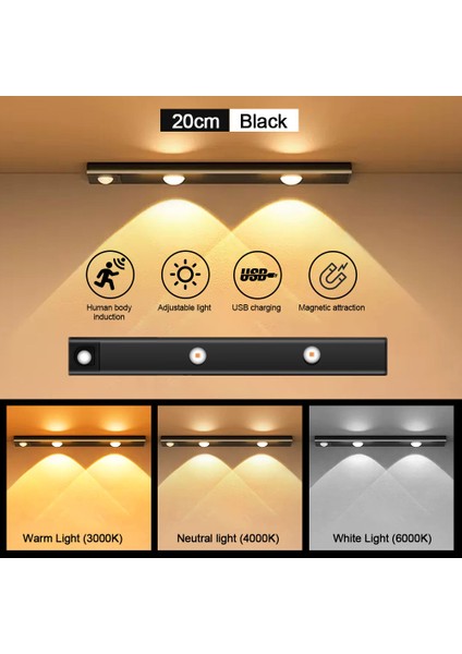 Hareket Sensörlü Işık LED Sensör Lambası Kablosuz Ultra Ince USB LED Mutfak Dolabı Yatak Odası Gardırop Iç Aydınlatma Gece Lambası (Yurt Dışından)