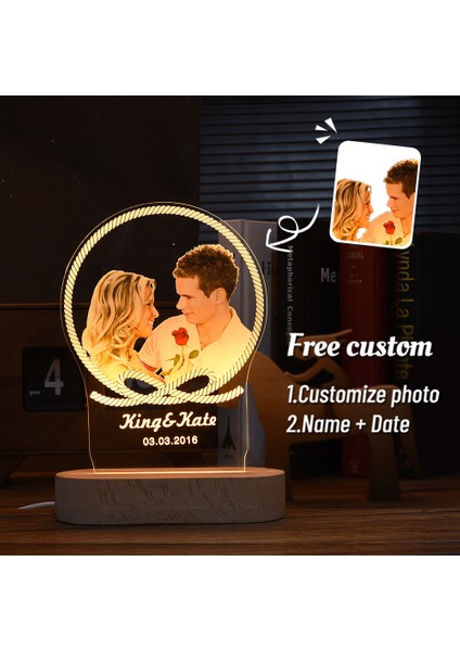 Kişiselleştirilmiş 3D Fotoğraf Lambası Özel Fotoğraf ve Metin Özelleştirilmiş Sevgililer Günü Evlilik Yıldönümü Doğum Günü 3D Gece Lambası Hediyeleri (Yurt Dışından)