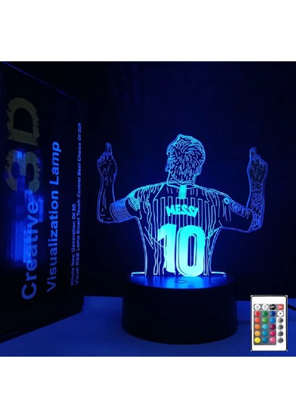 3D Illüzyon Gece Lambası Messi 7 Renk/16 Renk Degrade Dokunmatik Anahtar LED Gece Lambası Masa Lambası (Çatlak Beyaz) (Yurt Dışından)