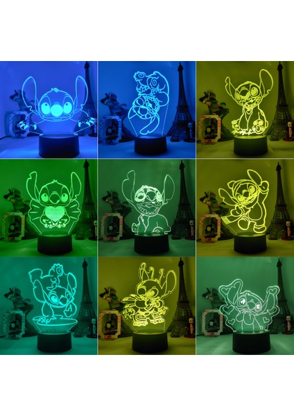 Lilo & Stitch Karikatür 7/16 Renk Yaratıcı 3D Lamba Anime Figürü LED Gece Lambası Dokunmatik Masa Lambası Süsleri Çocuk Oyuncakları Hediyeler (Yurt Dışından)
