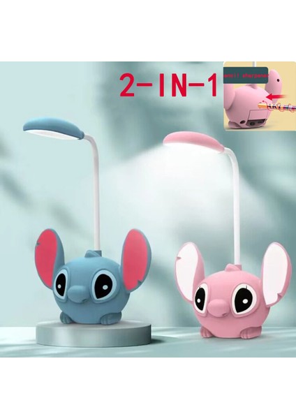 LED Lilo & Stitch Kalemtıraşlı Masa Lambası Katlanabilir Işık Sevimli Masa Küçük Kitap Lambası USB Şarjlı Işık Hediye (Yurt Dışından)