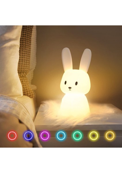 Çocuk Odası Için Gece Lambası Sevimli Tavşan Lambası Kreş Kız Erkek Çocuk Kawaii Odası Dekoru USB Silikon Tavşan Gece Lambası Için Hediyeler (Yurt Dışından)