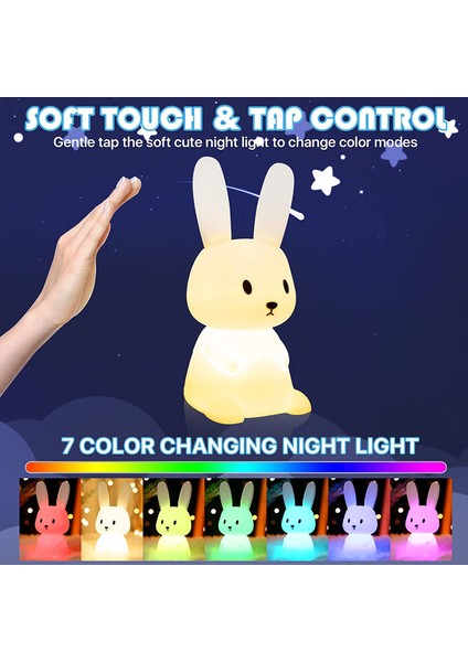 Çocuk Odası Için Gece Lambası Sevimli Tavşan Lambası Kreş Kız Erkek Çocuk Kawaii Odası Dekoru USB Silikon Tavşan Gece Lambası Için Hediyeler (Yurt Dışından)
