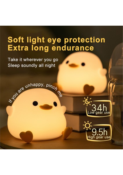 LED Gece Lambası Sevimli Ördek Karikatür Hayvanlar Silikon Lamba Çocuklar Için Çocuk Dokunmatik Sensör Zamanlama USB Doğum Günü Hediyeleri Için (Yurt Dışından) modelleri