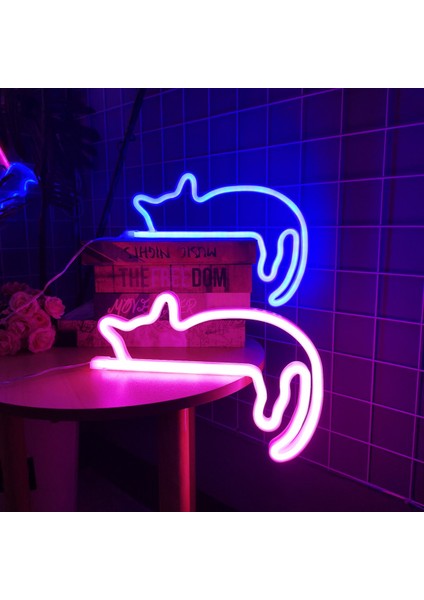 Duvar Dekoru Için Kedi Neon Tabelası LED Işıklı Tabela Dekor Evcil Hayvan Mağazası Hayvan Kulübü USB Oda Duvarı Ev Partisi Doğum Günü Hediyesi (Yurt Dışından)