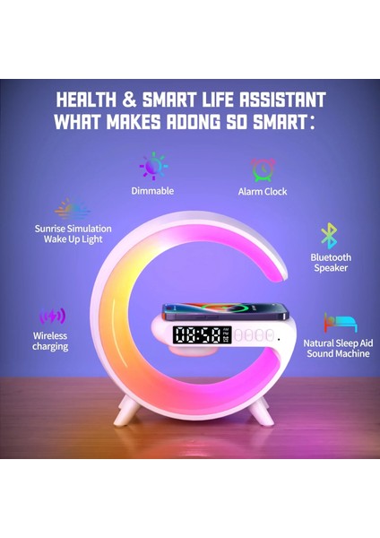 Atmosphere Iyi Geceler Işığı Kablosuz Şarj Cihazı Hoparlör Saat 6 Aydınlatma Modu iPhone 15 14 13 Samsung Hızlı Şarj Istasyonu (Yurt Dışından)