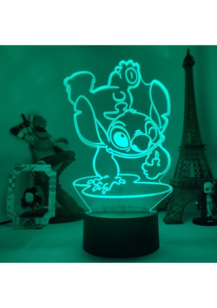 Lilo & Stitch Karikatür 7/16 Renk Yaratıcı 3D Lamba Anime Figürü LED Gece Lambası Dokunmatik Masa Lambası Süsleri Çocuk Oyuncakları Hediyeler (Yurt Dışından)