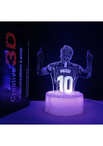 3D Illüzyon Gece Lambası Messi 7 Renk/16 Renk Degrade Dokunmatik Anahtar LED Gece Lambası Masa Lambası (Çatlak Beyaz) (Yurt Dışından)