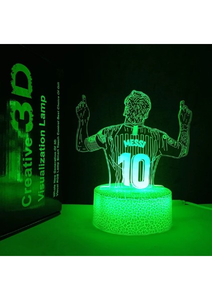 3D Illüzyon Gece Lambası Messi 7 Renk/16 Renk Degrade Dokunmatik Anahtar LED Gece Lambası Masa Lambası (Çatlak Beyaz) (Yurt Dışından)