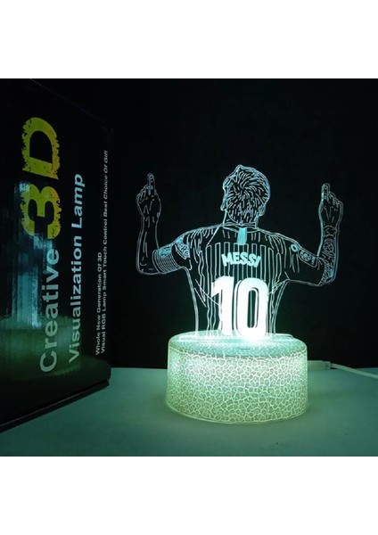 3D Illüzyon Gece Lambası Messi 7 Renk/16 Renk Degrade Dokunmatik Anahtar LED Gece Lambası Masa Lambası (Çatlak Beyaz) (Yurt Dışından)