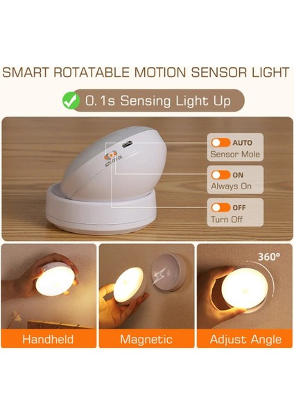 Gece Lambası Döndürülebilir Kablosuz Hareket Sensörü LED Gece Işıkları USB Yatak Odası Koridor Hareket Sensörü Işık LED Lamba (Yurt Dışından)