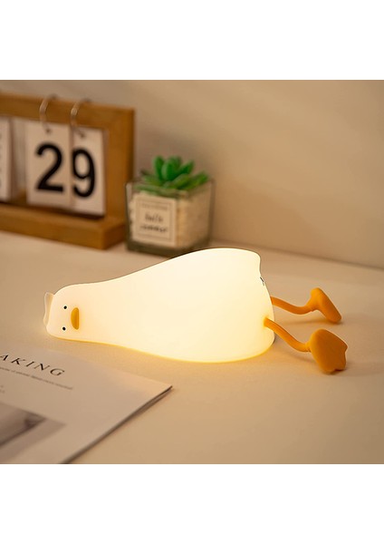 Benson Yatan Düz Ördek Gece Lambası LED Squishy Ördek Lambası Sevimli Işıklı Ördek Silikon Kısılabilir Bebek Odası Gece Lambası (Yurt Dışından)