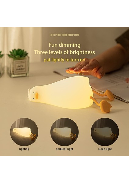 Benson Yatan Düz Ördek Gece Lambası LED Squishy Ördek Lambası Sevimli Işıklı Ördek Silikon Kısılabilir Bebek Odası Gece Lambası (Yurt Dışından)
