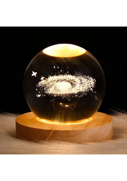 Aydınlık Kristal Küre LED Gece Lambası Satürn Güneş Sistemi 3D Ay Masa Lambası USB Yatak Odası Atmosfer Lambası Doğum Günü Çocuk Hediyesi (Yurt Dışından)