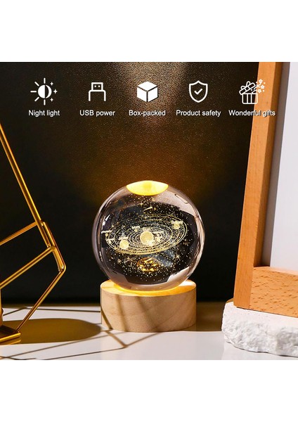 Aydınlık Kristal Küre LED Gece Lambası Satürn Güneş Sistemi 3D Ay Masa Lambası USB Yatak Odası Atmosfer Lambası Doğum Günü Çocuk Hediyesi (Yurt Dışından) modelleri