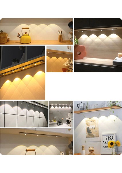 Gece Lambası Hareket Sensörlü Işık Kablosuz Ultra Ince USB LED Mutfak Dolabı Yatak Odası Gardırop Iç Aydınlatma 20/30/40/50CM (Yurt Dışından)