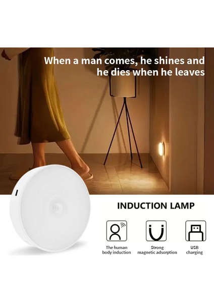 Adet Hareket Sensörlü LED Gece Lambası USB Gece Lambası Mutfak Dolabı Gardırop Lambası Merdiven Kablosuz Dolap Işığı (Yurt Dışından)