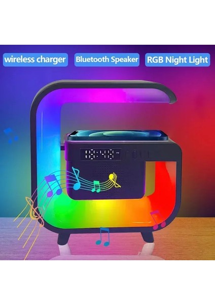 Çok Işlevli Kablosuz Şarj Standı Bluetooth 5.0 Hoparlör Fm Tf Rgb Gece Lambası iPhone Samsung Xiaomi Için Hızlı Şarj Istasyonu (Yurt Dışından)