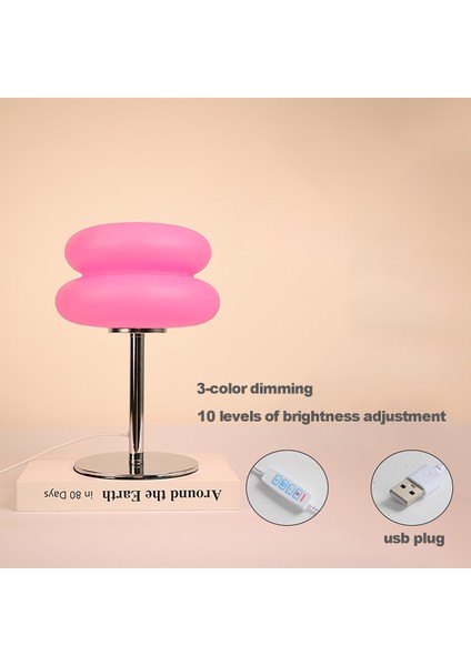 Yatak Odası Başucu Lambası Krem Tarzı Masa Lambası USB Fişi Üç Renkli Karartma Oturma Odası Çalışma Atmosfer Işığı (Yurt Dışından)