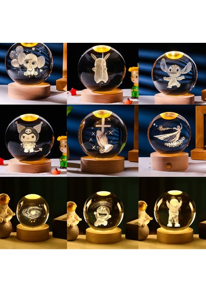 6cm 3D Kristal Küre Kuromi Dikiş Pikachu Doraemon Bir Rüya Hello Kitty Kristal Gezegen Gece Lambası Lazer Oyma Doğum Günü Hediyesi (Yurt Dışından)