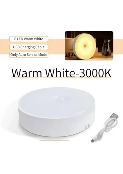 Pır Hareket Sensörlü LED Gece Lambası USB Gece Lambası Mutfak Dolabı Gardırop Lambası Merdiven Kablosuz Dolap Lambası (Yurt Dışından)