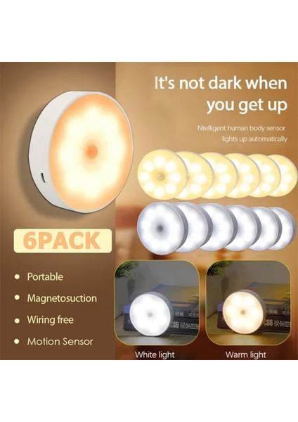 Pır Hareket Sensörlü LED Gece Lambası USB Gece Lambası Mutfak Dolabı Gardırop Lambası Merdiven Kablosuz Dolap Lambası (Yurt Dışından)