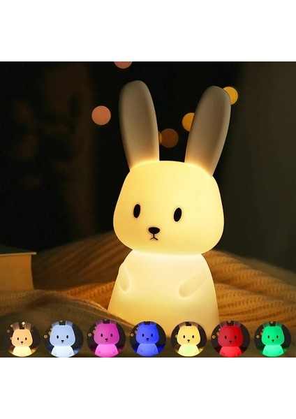 LED Gece Lambası Silikon Tavşan Dokunmatik Sensörlü Lamba Sevimli Hayvan Işığı Yatak Odası Dekor Hediyesi Çocuk Bebek Çocuk Masa Lambası Ev Dekoru (Yurt Dışından)
