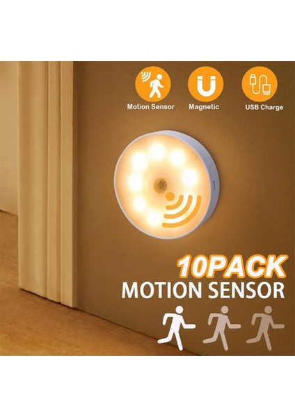 2~10 Adet Hareket Sensörlü LED Gece Lambası USB Gece Lambası Mutfak Dolabı Gardırop Lambası Merdiven Kablosuz Dolap Lambası (Yurt Dışından)