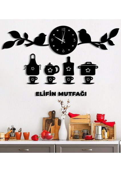 Dekoratif Mutfak Duvar Saati + Hediyeli Kedi Tablo 1