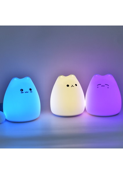 Çocuklar Bebek Çocuklar Için LED Gece Lambası Yumuşak Silikon Dokunmatik Sensör 7 Renk Karikatür Kedi Uyku Lambası Ev Yatak Odası Dekorasyonu (Yurt Dışından)