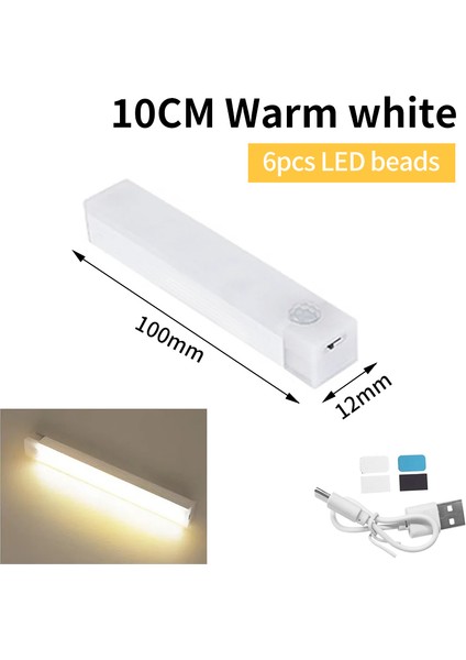 USB Hareket Sensörlü LED Dolap Işığı Ev Koridor Merdiven Gardırop Mutfak Yatak Odası Indüksiyon Kablosuz Gece Lambası (Yurt Dışından)