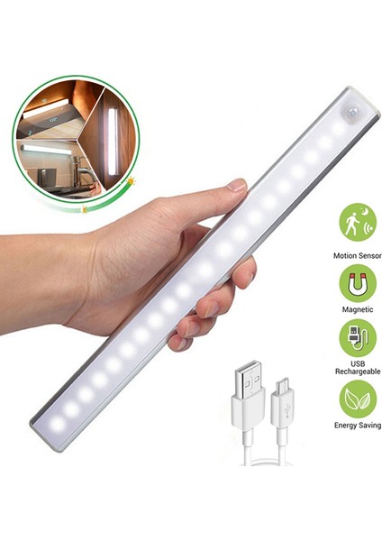 Hareket Sensörlü Işık Kablosuz LED Gece Lambası USB Gece Lambası Mutfak Dolabı Gardırop Lambası Merdiven Arka Aydınlatması (Yurt Dışından)